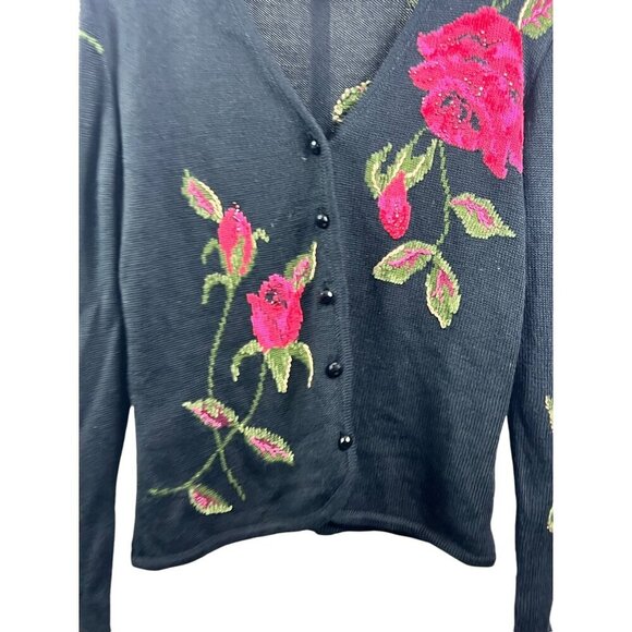 Susan Bristol Women's Black Floral Wool Sweater - Picture 2 of 8